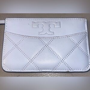 Tory Burch Lt Blue  Quilted Zip Card Case Lg Tory Logo
